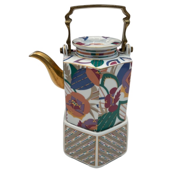 90s Sigma the Tastesetter Limelight Porcelain Tea Coffee Pot & Warmer Set w/ Lid - Picture 12 of 15